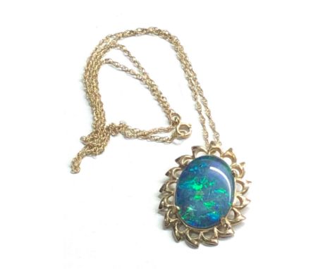 9ct gold vintage opal pendant necklace (3.3g) 