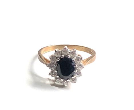 9ct gold vintage sapphire &amp; stone set  ring (3.1g) 