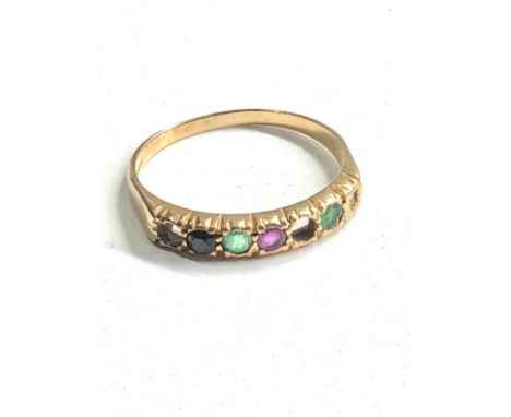 9ct gold vintage diamond, emerald, ruby &amp; sapphire ring (2g) missing gem 