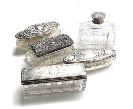 4 silver top trinket jars &amp; scent bottle 