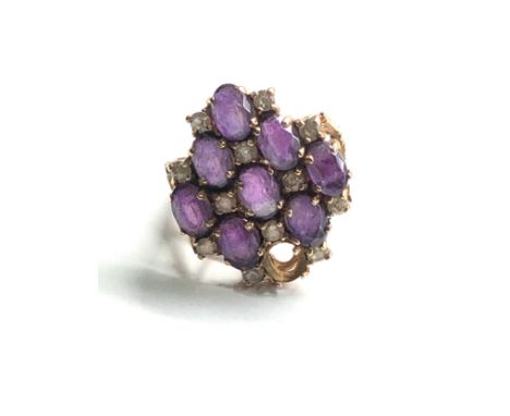 9ct gold vintage amethyst cluster cocktail ring (5g) missing stone 