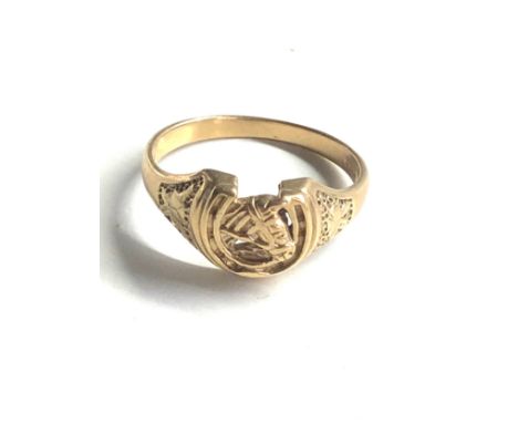 9ct gold vintage horse head &amp; horse shoe signet ring (2.8g) 