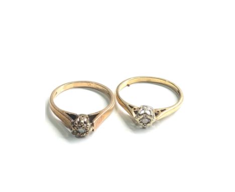 2 x 9ct gold vintage diamond rings (3.9g) 