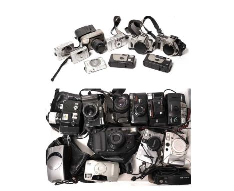 A selection of compact cameras by Canon and Minolta, comprising: a Canon Z70W compact film camera; a Canon 60 Zoom compact fi