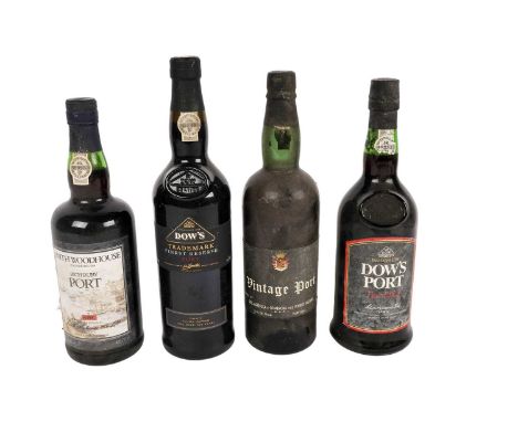 Four bottles of port, comprising: Dow’s Fine Ruby Port, 70cl, unknown proof; Dow’s Trademark Finest Reserve Port, 75cl, unkno