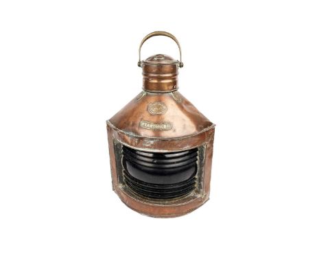 A copper ship's lamp, by Pickering &amp; Haldanes Steam Trawling Co. Ltd., Hull, the brass plaque to front reading 'STARBOARD