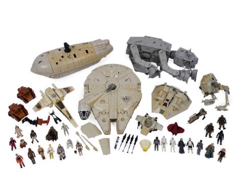 A collection of vintage Star Wars model vehicles and figures, primarily by Kenner Productions, all unboxed, including: a Kenn