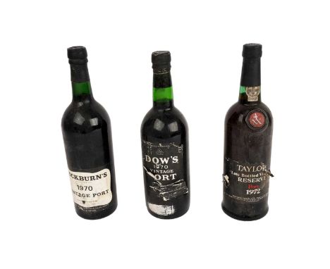 A bottle of Cockburns 1970 vintage port, approximately 75cl, unknown proof; a bottle of Dows 1970 vintage port, (damaged labe