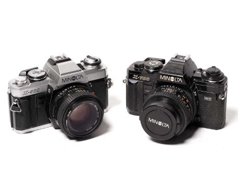 A Minolta X-700 camera, fitted an MD 50mm f1.7 lens; and a Minolta X-500, fitted an MD 50mm f1.7 lens.