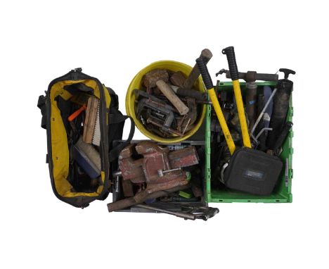 A selection of mostly hand tools, to include hammers, pliers and others; together with a Stanley tool bag and contents.