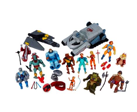 A collection of vintage 1980s ThunderCats figures and vehicles by LJN Toys, comprising: 'Thundertank'; 'Mutant Skycutter'; 'L