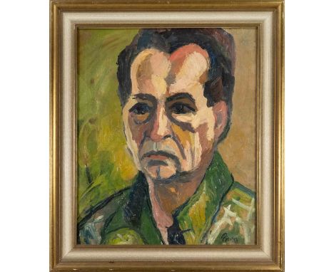 Sign. Por, 1. h. 20. Jh., expressives Portrait eines Mannes in grünem Hemd, Öl auf Lwd., u. re. sign. u. dat. 1913, 58 x 50 c