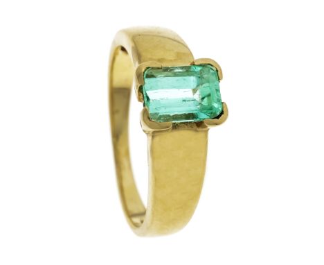 Smaragd-Ring GG 585/000 mit einem fac. Smaragd 7,5 x 5 mm in guter Farbe, RG 56, 3,8 g