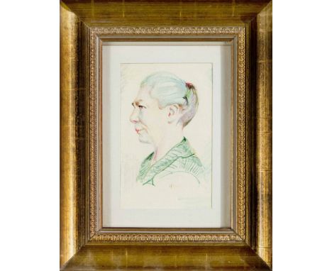 Hermann Finsterlin (1887-1973), dt. Maler und Dichter des Expressionismus. Kleines Portrait einer älteren Frau im Profil, pol