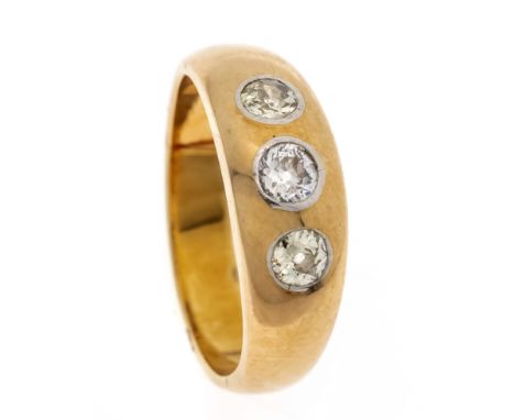 Altschliff-Diamant-Ring GG/WG 585/000 mit einem Altschliff-Diamanten 0,24 ct W/SI und 2 Altschliff-Diamanten, zus. 0,36 ct li