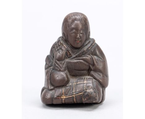 Netsuke ''Ältere Dame'', Japan, Edo-Periode, spätes 19. Jh., Holz mit Bemalung und Gold, lebendige Darstellung einer vitalen 