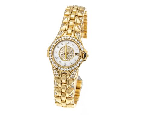 Patek Philippe Damenquarzuhr ''Sculpture Ref. 4891-101'' GG 750/00, Geh. Nr. 4007115, mit seltenem Perlmuttzifferblatt und ho