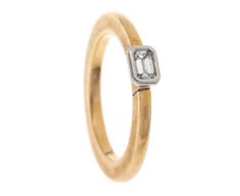 Design-Diamant-Ring GG 750/000 und Platin 950/000 mit einem Baguette-Diamanten 0,17 ct TW/VVS (punziert), RG 52, 5,0 g