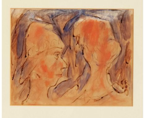 Christian Rohlfs (1849-1938) (attrib.), Köpfe, Mischtechnik mit Tusche und Aquarell, 1929 (?), monogr. und schwer leserl. dat