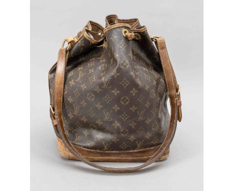 Louis Vuitton, Vintage Sac Noe, gummiertes Baumwollgewebe im klassischen Logoprint-Design mit Details aus cognacfarbenem Rind