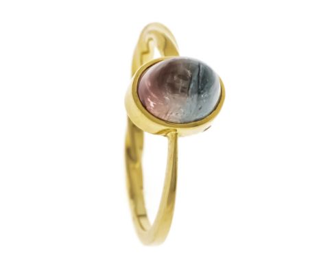 Melonen-Turmalin-Ring GG 750/000 mit einem Melonen-Turmalin-Cabochon 7 mm, RG 52, 2,6 g