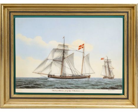 Bildplatte mit Segelschiff-Portrait, Bing &amp; Gröndahl, Dänemark, Marke nach 1983, 1. W., polychromes Druckdekor nach einem