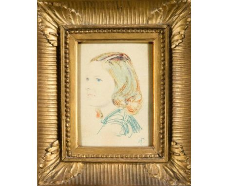Hermann Finsterlin (1887-1973), dt. Maler und Dichter des Expressionismus. Kleines Portrait einer jungen Frau im 3/4-Profil, 
