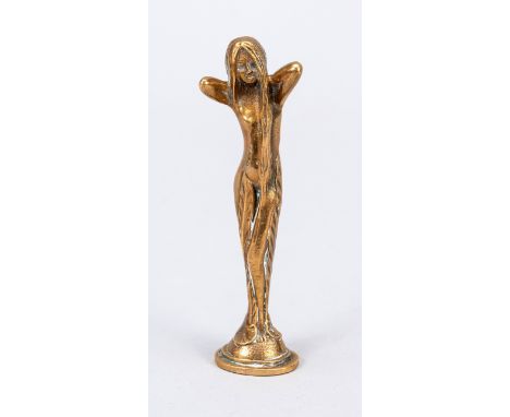 Petschaft, Jugendstil, um 1900, langhariges Mädchen mit hinter dem Kopf verschränkten Armen, um die Beine ranken sich lange B