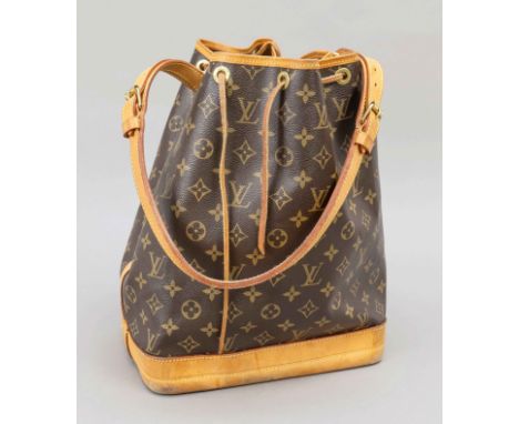 Louis Vuitton, Vintage Sac Noe, gummiertes Baumwollgewebe im klassischen Logoprint-Design mit Details aus cognacfarbenem Rind