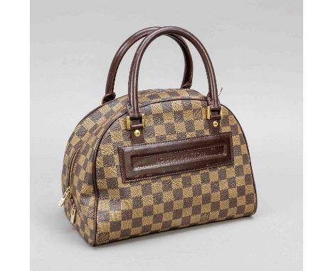 Louis Vuitton, Small Vintage Damier Ebene Tote Bag, braunkariertes gummiertes Baumwollgewebe mit Details aus dunkelbraunem Gl
