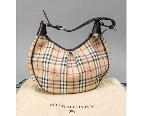 Burberry, Vintage Hobo Bag, gummiertes Gewebe im markentypischen Karodesign mit Details aus dunkelbraunem Glattleder, goldfar