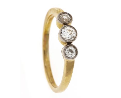 Altschliff-Diamant-Ring GG/WG 585/000 mit 3 Altschliff-Diamanten, zus. 0,40 ct l.get.W-W/SI, RG 62, 3,7 g