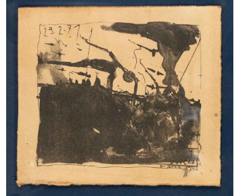 Horst Janssen (1929-1995), stark abstrahierte Landschaft, 23.2.71, Lithographie auf braunem papier, u. re. handsign., o. li. 