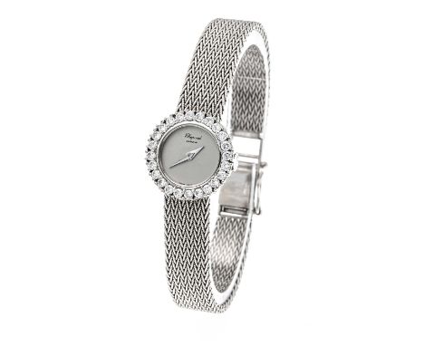 Chopard Damenuhr, WG 750/000, Ref. 416915/850, Handaufzugskaliber Chopard auf Basis ETA 2442 läuft, Lünette mit 24 Brillanten
