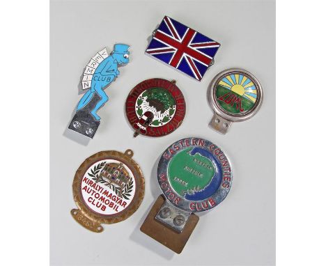 Collection of car badges, to include an LDMC enamel example, a Vermin club example, Eastern Counties, Kiralyimagyar automobil
