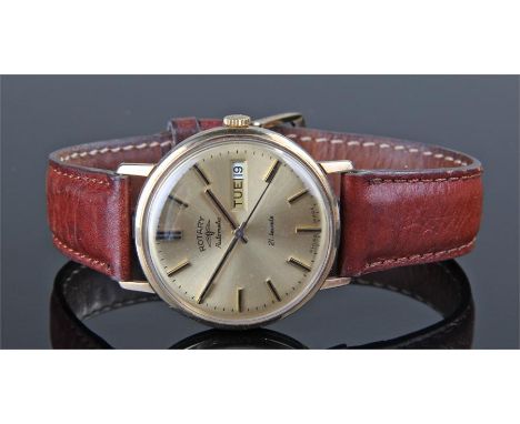 Rotary automatic 9 carat gold gentleman's wristwatch, the gilt dial with baton hours, day/date aperture, case 44mm diameter