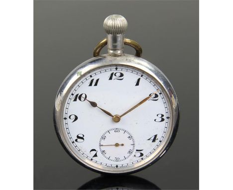 Military chrome pocket watch, the white enamel dial with arabic hours, subsidiary seconds, military marks to the back G.S M.K