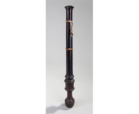 19th Century mahogany cosh or nightstick, turned with a tapering stick, thicker club end to the top, 43cm long