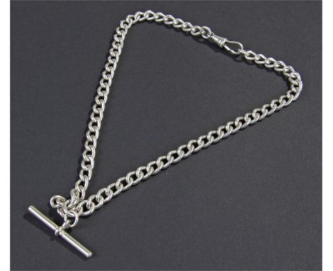 Silver pocket watch chain, with T bar and clip, 37cm long, 38.3 grams