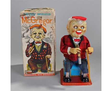 McGregor smoking automaton, tinplate, fabric and rubber, by Rosko Toys