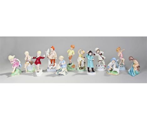 Twelve Royal Worcester `Months of the Year` figures modelled by F.G. Doughty, January to December 3452, 3453, 3454, 3416, 345