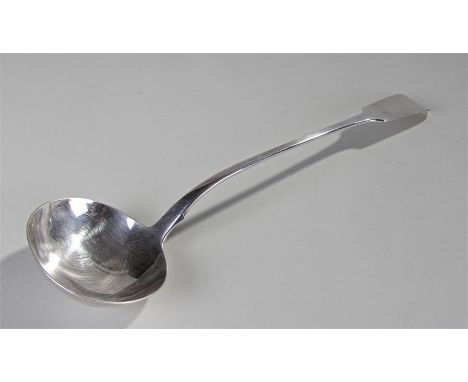 Victorian Irish silver fiddle pattern soup ladle, Dublin 1879, maker John Smyth or Smith, of typical form, 8oz, 35cm long