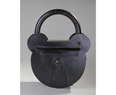 Unusual late 19th Century large Locksmith letter box sign, modelled as a large padlock, letter bow opening to the front and k