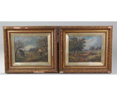 Christopher (Mark) Maskell (1849-1933) pair, the first with a cottage scene, the second of a field with a church in the dista