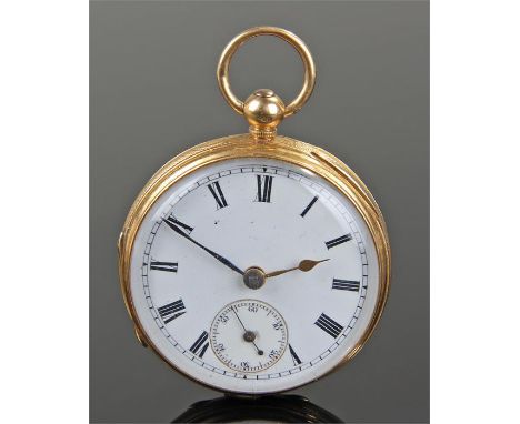 18 carat gold open face pocket watch, G W Warren, 13 Newington Green Road, No 6337, the white enamel dial with black roman ho
