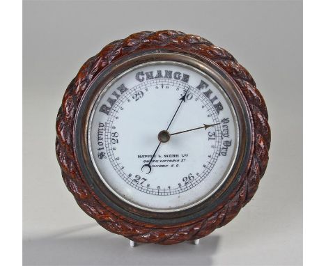 Mappin & Webb barometer, the white enamel dial with weather gauge, signed Mappin & Webb Ltd, Queen Victoria St, London E.C. w