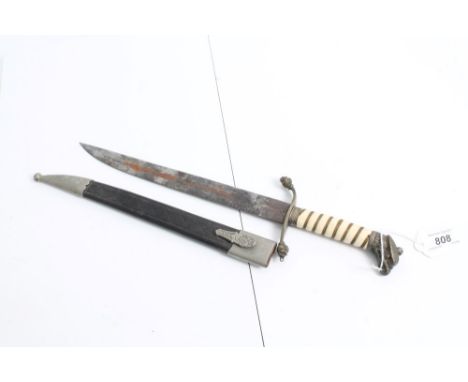 Imperial German hunting knife with eagles head pommel and ivory grip, recurving crossguard, blade by Weyersberg Kirschbaum & 
