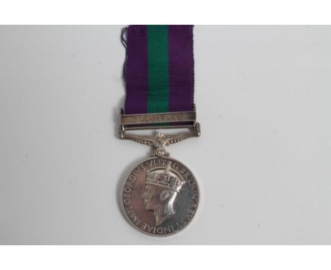 George VI General Service medal with one clasp - Palestine, named to 6010874 PTE. J. F. Elmers. Essex. R