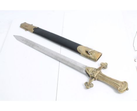 Victorian Drummer Mark I sword with brass Gothic hilt and brass mounted leather scabbard, regimentally marked '2 N N 31', pos