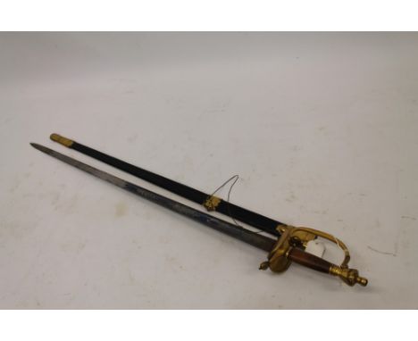 Georgian 1796 pattern Infantry Officers' sword with gilt copper boatshell hilt with engraved presentation inscription to guar